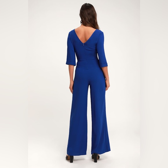 Lulus Royal Blue Wide-Leg 3/4 Sleeve Jumpsuit NWT Size Small Glam Squad - Picture 4 of 15